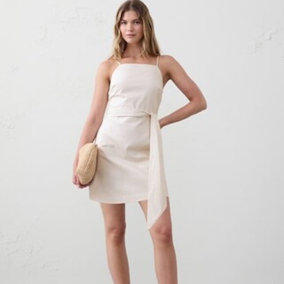 Linen-Blend Open-Back Mini Dress Stone Washed - Picture 1 of 1